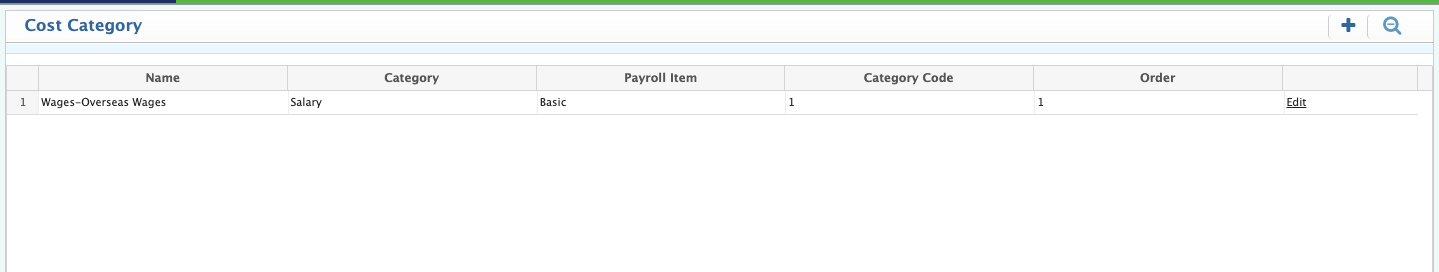 Cost Category List
